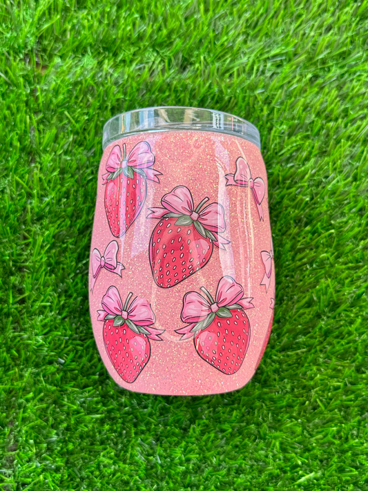 Strawberry & Bows - Epoxy Wine Tumbler